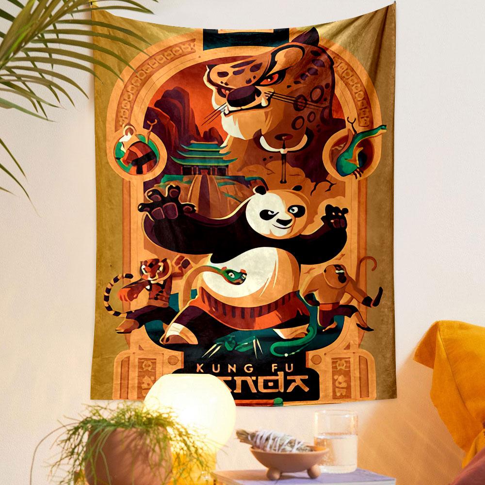Kung Fu Panda Movie Tapestry Wall Hanging, Martial Arts Animation Poster, Family Wall Decor for Bedroom Living Room Dorm