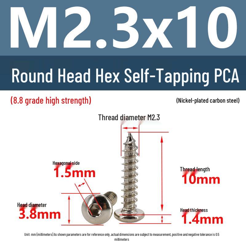 8.8 Grade Round Head Hex Socket Self-Tapping Screws M2-M4 Carbon Steel Bolts