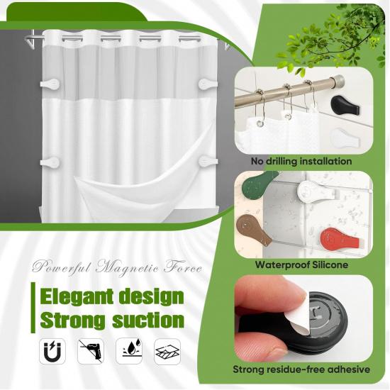 4 Pack Magnetic Silicone Shower Curtain Clips for Keeping Liner Closed to Wall Agat Water Splashing Out, Self Adhesive Windproof Splash Holder, Easy