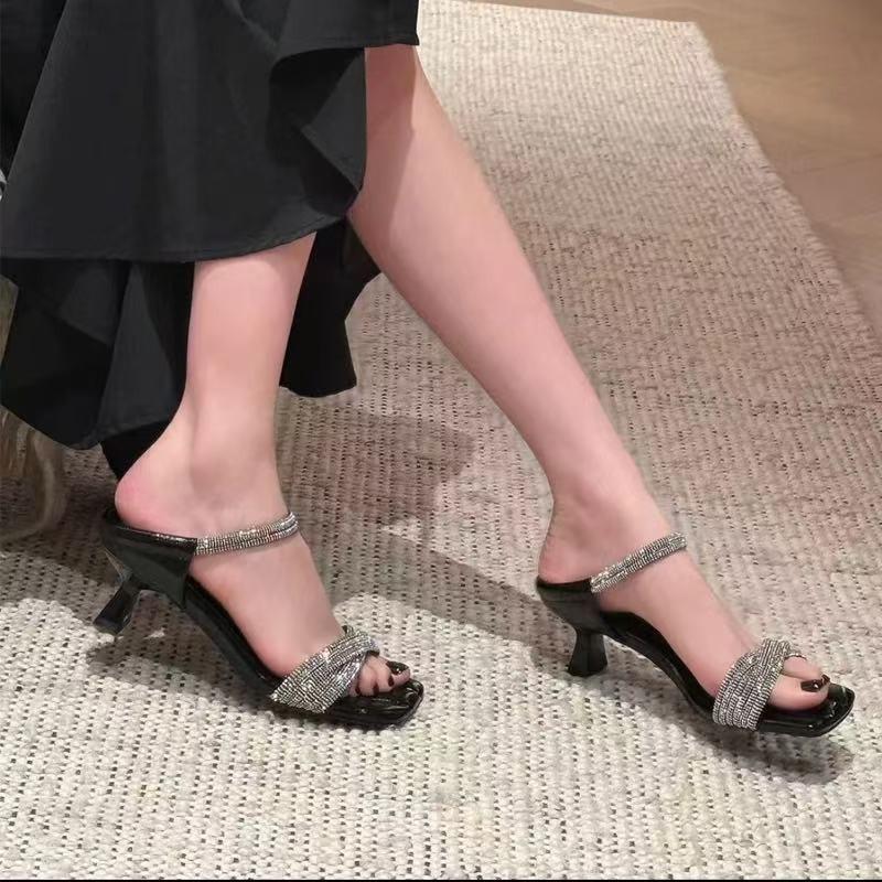 

Rhinestone word with cool slippers women s summer wear beautiful high heels stiletto high heels cool slippers 35