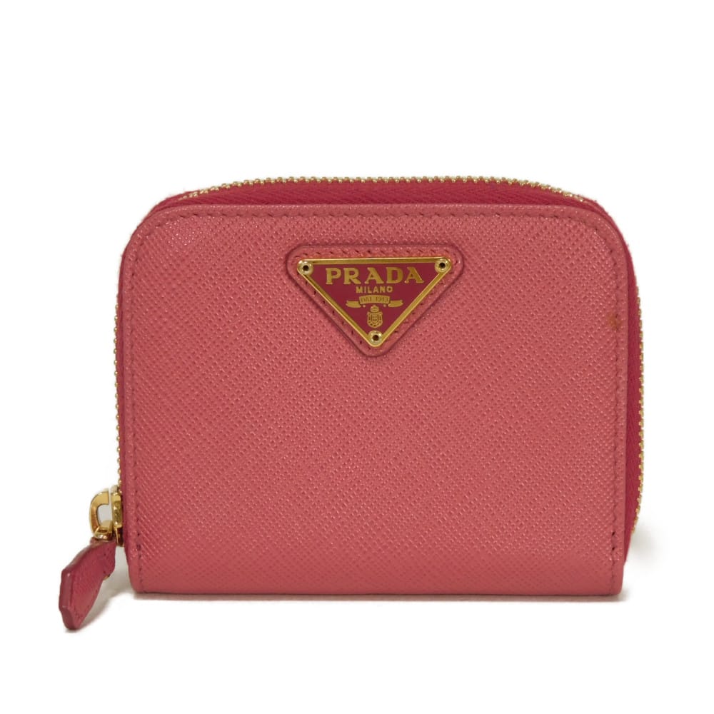 Used 11569 Saffiano Coin Purse 1MM268 QHH F0505 7943 Pink Zip Around Card Case with Triangle Logo Peonia Ladies from