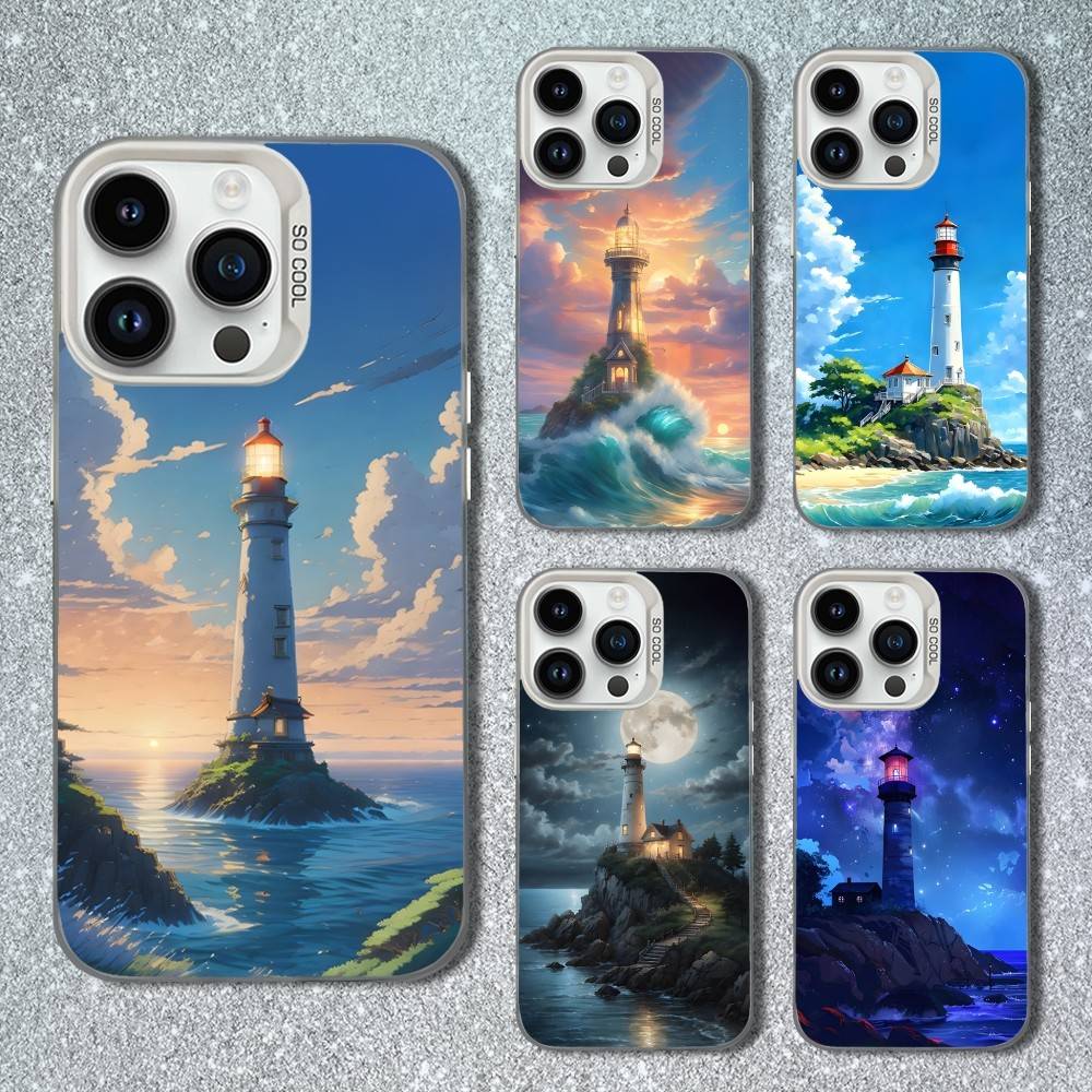 Guidelines Art Lighthouse Phone Case For iPhone 13,15,14,16,12,11,Mini,MAXXS,Pro,SE, White Matte Shockproof Cover