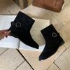 2025 autumn new round head suede thin low tube belt buckle short boots versatile thick heel foot cover western cowboy bare boots
