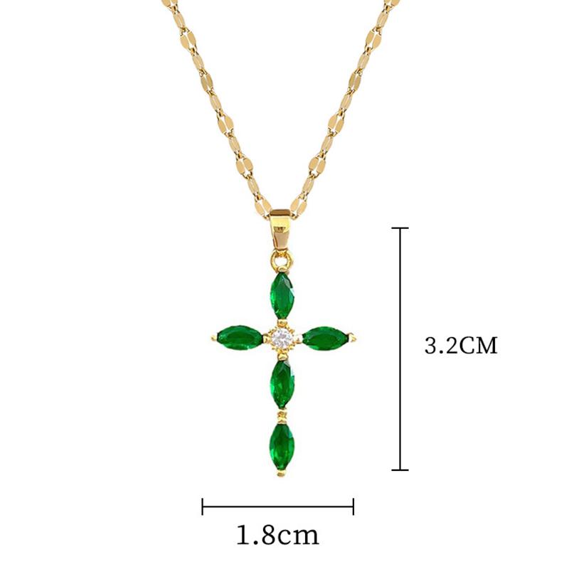 Women's Luxury Zircon Cross Pendant Jewelry Set with Stainless Steel Chain Party Birthday Necklace Earrings Fashion