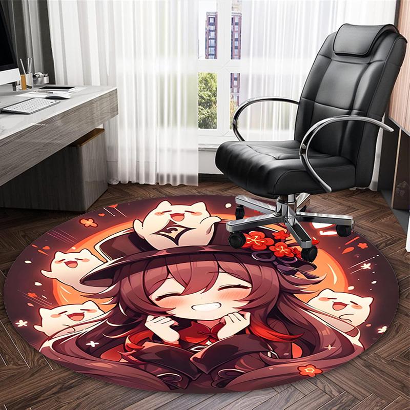 1pc Genshin Impact2 Print Round Carpet Chair Round Carpet Suitable for Bedroom Living Room Home Decorative Carpet