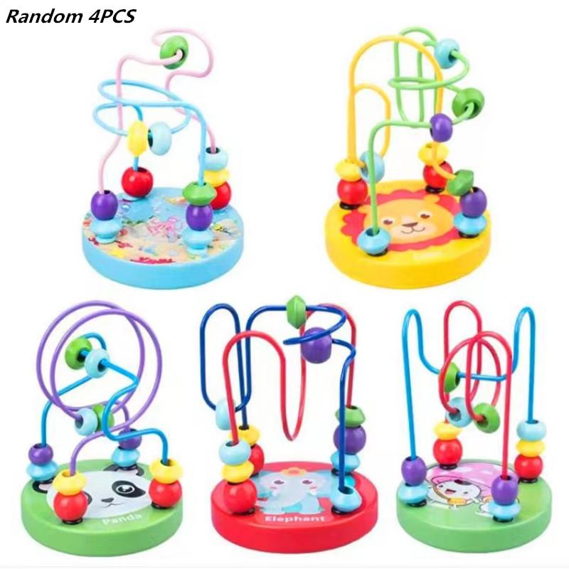 Montessori Wooden Toys Wooden Circles Bead Wire Maze Roller Coaster Educational Wood Puzzles Boys Girls Kid Toy 6+ Months