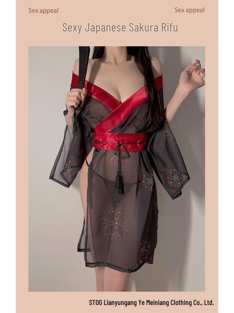 Vintage Lace See-Through Lingerie with Tie-Up Bib - Hanfu Nightgown and Sleep Skirt
