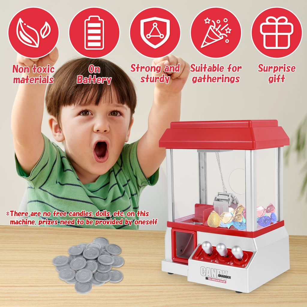 Creative Claw Machine Arcade Game with 24 Game Coin Mini Candy Grabber Machine Prize Toys Dispenser for Kids Gifts Party Game