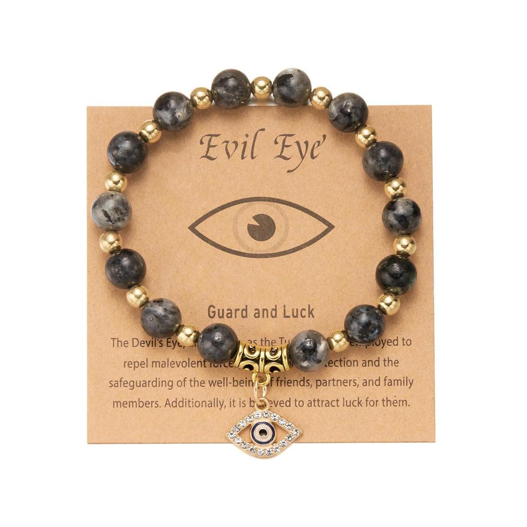 European-American Yoga Energy Bracelet with Natural Stone & Gold Spacer Beads, Featuring a Blue Evil Eye.