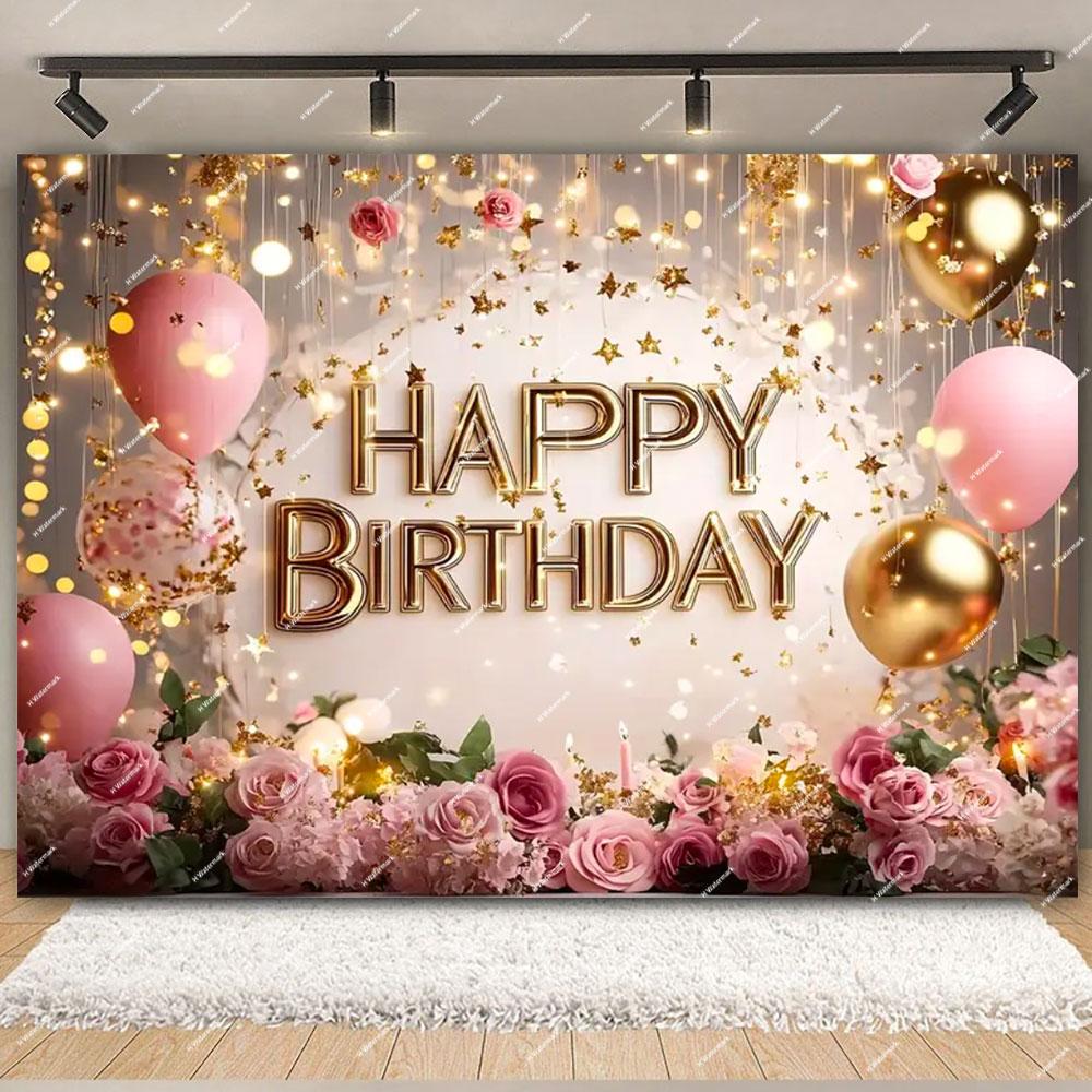 Gold Glitter Pink Blue Birthday Party Photo Backdrop Balloon Star Booth Banner Poster Adult Theme Party Decoration Supplies Gift