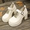 Fashion Size 43 Chunky Platform High Heels Pumps Women Autumn Pu Leather Ankle Buckle Mary Jane Shoes Woman Thick Heeled Lolita Shoes
