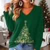 Women's V-Neck Long Sleeve Christmas Print Lightweight Blouse for Spring and Summer