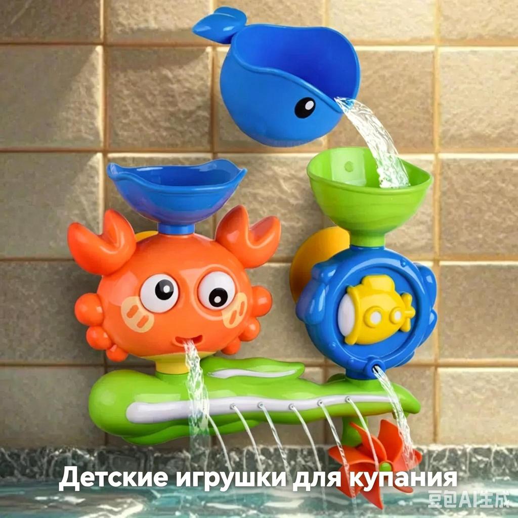 Crab & Whale Water Toys for Kids Bathtub with Rotating Eyes & Water Wheel Fountain