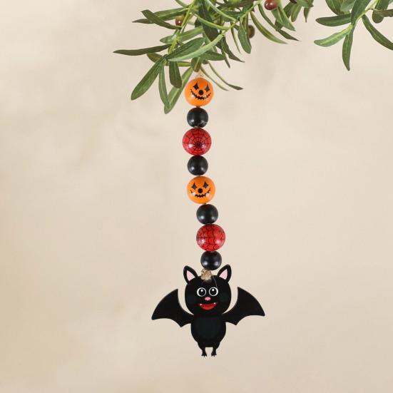 Halloween Wooden Beads Garland Hanging Pumpkin Ghost Bead with Cat Spider Witch Ornaments for Halloween Indoor Outdoor Tree Decor