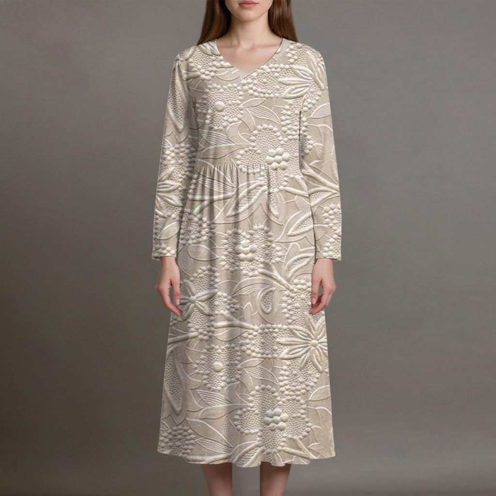 Women's Fashion Dress Spring V-neck Long Sleeve Dress