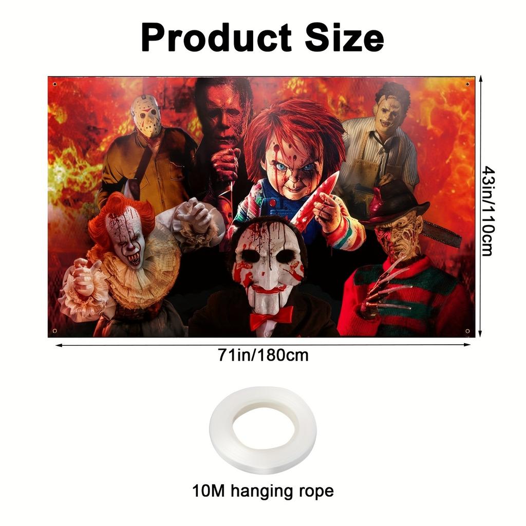 2D Flat Banner 1 Halloween Horror Classic Movie Villain Background Cloth - Polyester Fiber Horror Clown Theme Party Decoration