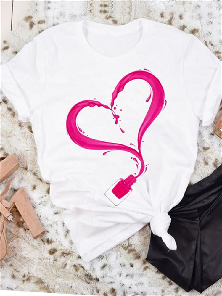 Maycaur New Nail Polishl Women's Fashion Tops 90s Girls Streetwear Casual Short Sleeve T-shirts Women's T-shirts Female Tops Tee