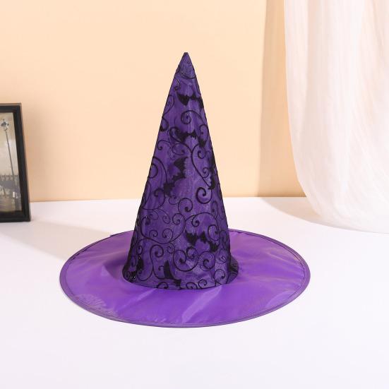 Holiday Event Decorations Witch Hat, Bat Spider Web Print Wizard Hat Cosplay Party Headwear for Costume, Halloween Supplies, Stage Performance Costume