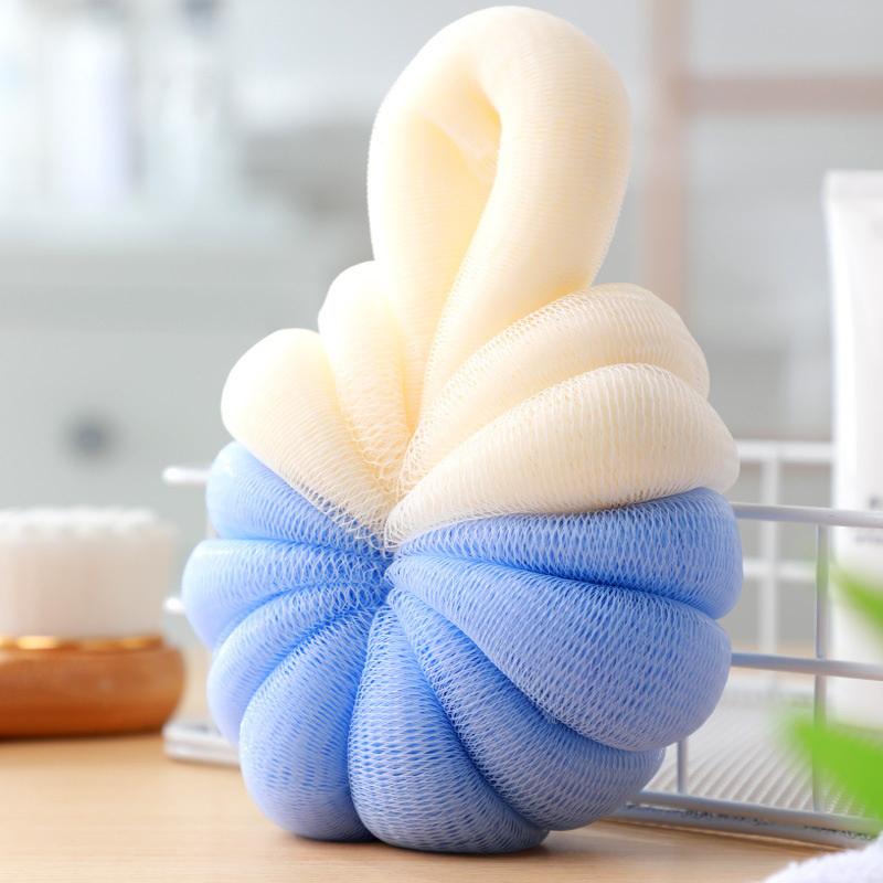 Pumpkin Shape Bath Ball Large Two Tone Minimalist Super Soft Foaming Exfoliating Sponge for Bathroom and Shower
