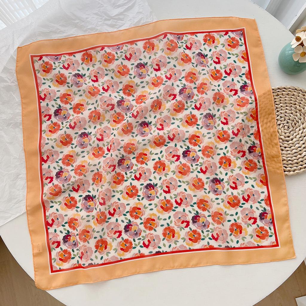 Spring and summer cotton and linen small silk scarf women's Korean version sweet and versatile decorative small square scarf multi-functional scarf