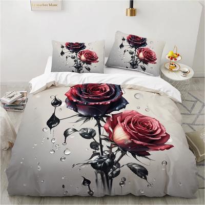 Set biancheria da letto floreale 3D Set copripiumino/trapunta/piumone Design rosa rossa personalizzato King Queen Matrimoniale 260x240