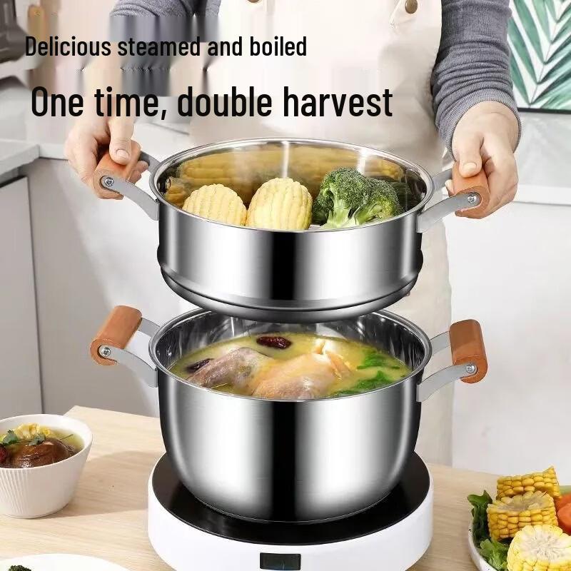 ZISIZ 22cm Coated Stainless Steel Stockpot with Steamer