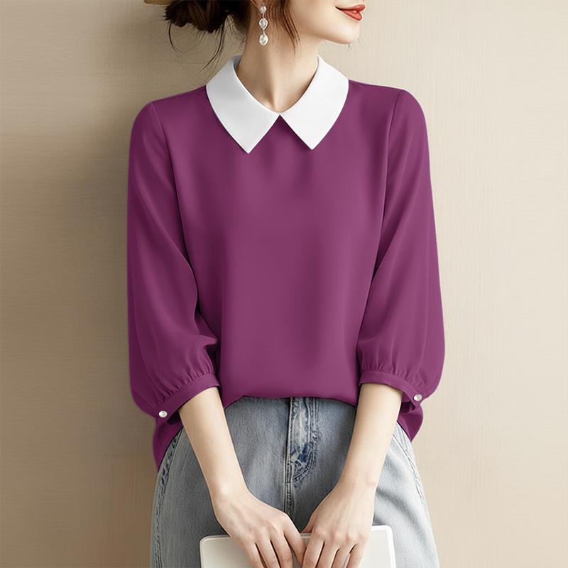 ZANZEA Women Casual Turn Down Collar 3/4 Sleeve Loose Blouse