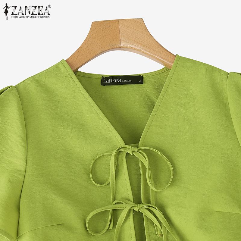 ZANZEA Women Casual V-Neck Summer Short Sleeve Dress