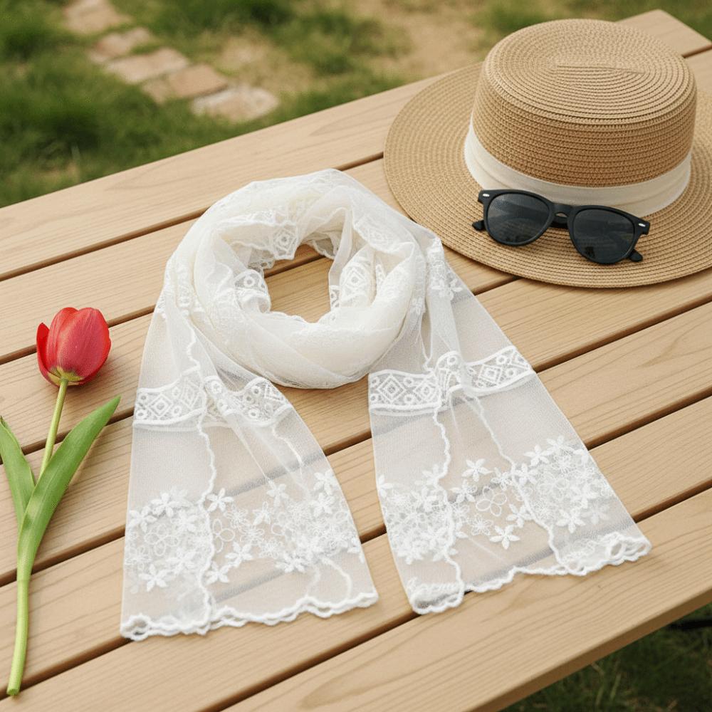 Printed Embroidery Lace Scarf Thin Lace Scarves Fashion Flower Scarf  Beach