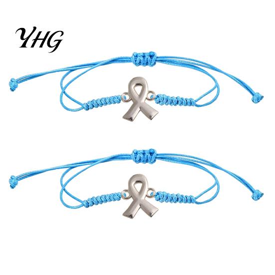 Support And Blessing Gift 2PCS Hand-woven Braided Bracelets with Metal Ribbon Pendant, Adjustable Cord Awareness Simple String Bracelet Wristbands,