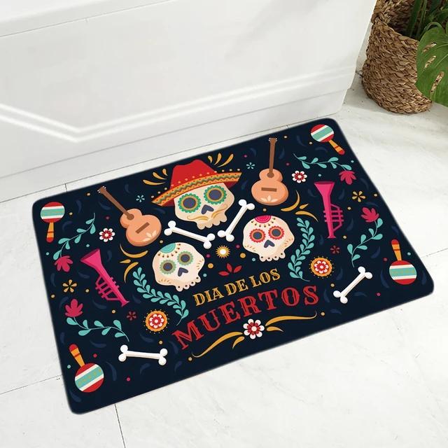 Cartoon Mexico Day of The Dead Entrance Doormat Home Decor Sugar Skulls Kitchen Hallway Rugs Bathroom Non-slip Floor Mat