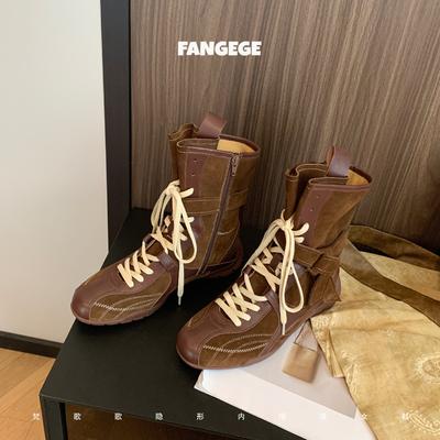 Retro Leather Boxing Boots Women's Autumn 2025 New British Style Martin Boots Maillard Platform Mid-tube Short Boots