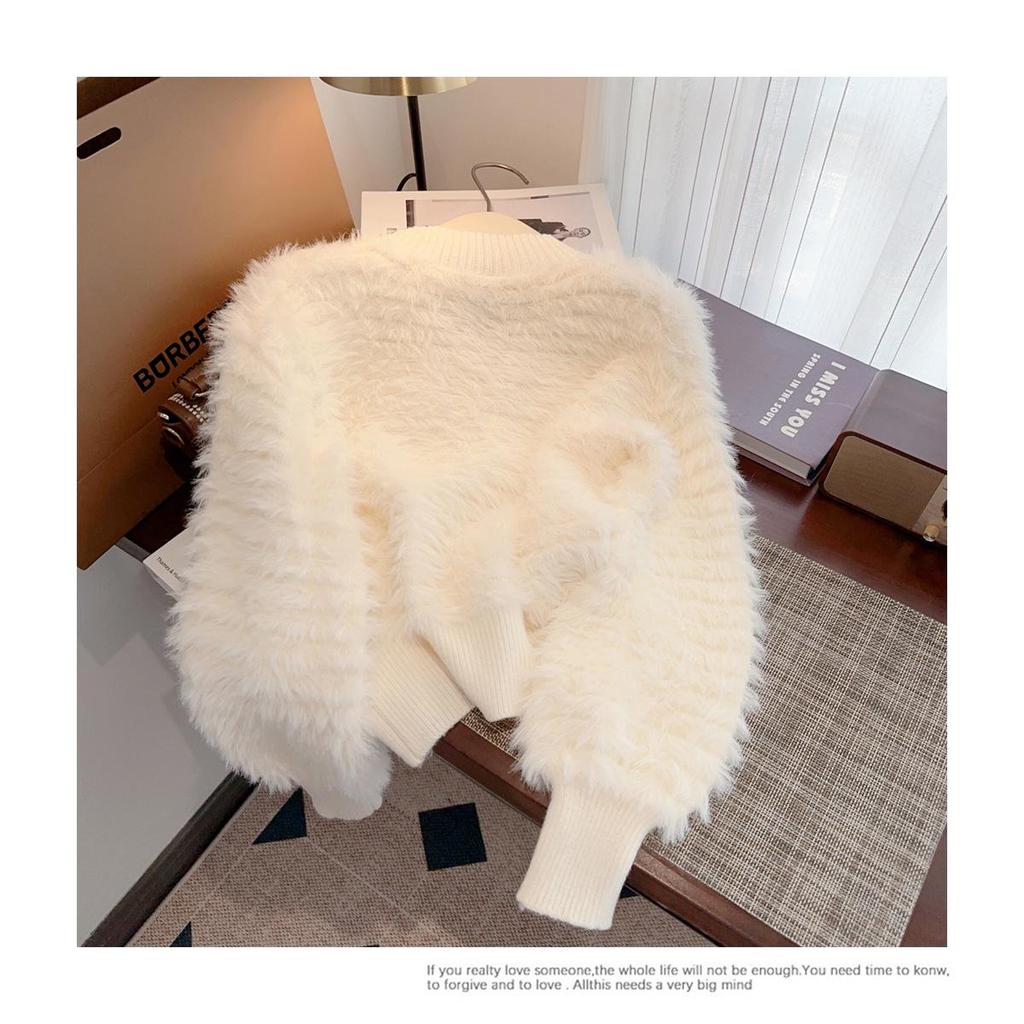 Dámský pletený kardigan s výstřihem do V z imitace norka pro podzim a zimu