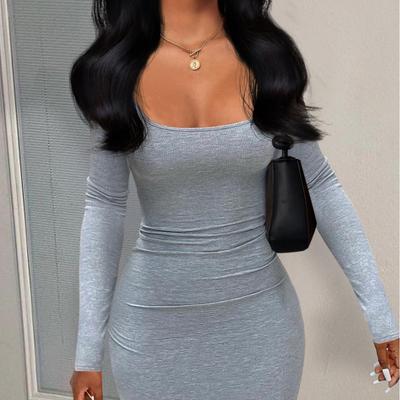 Grenzüberschreitendes einfarbiges geripptes Kleid