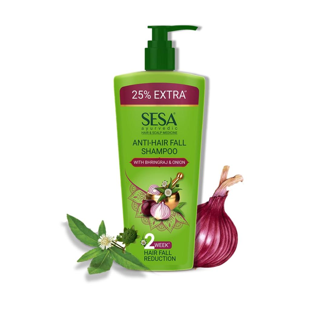 SESA Ayurvedisches Anti-Haarausfall-Shampoo für trockenes, krauses Haar 500ml | Parabenfreier Kräuterreiniger für Spliss und stärkere Wurzeln