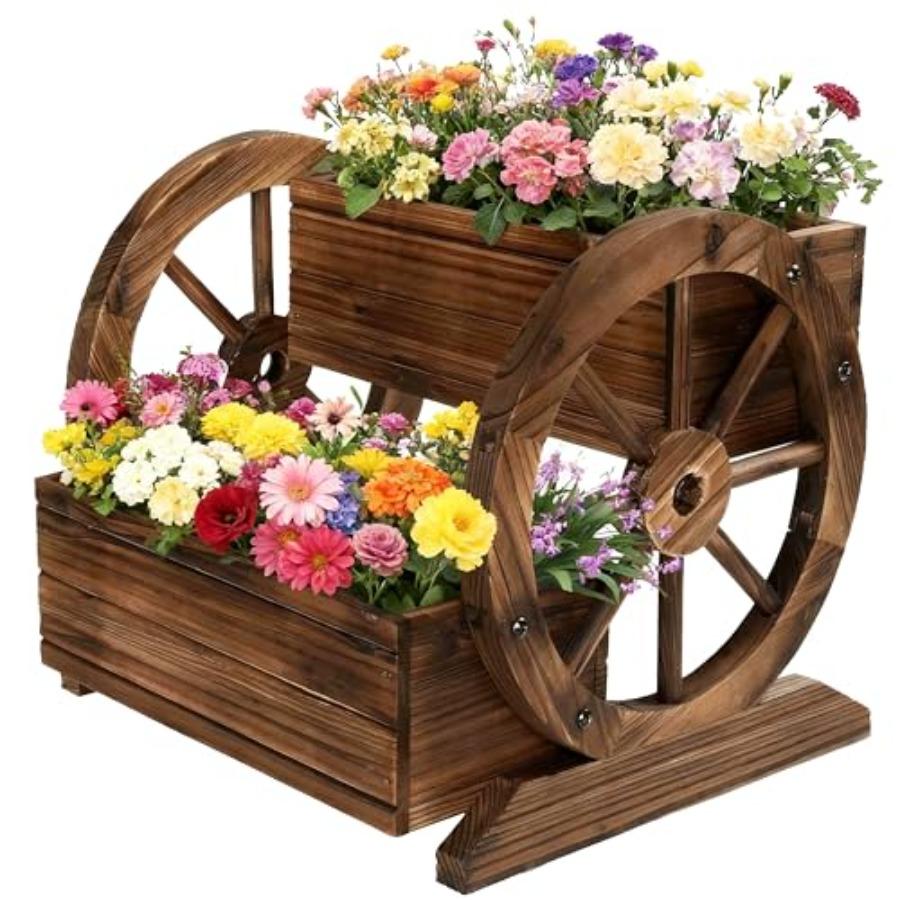 

NestNature Wooden Wagon Planter Box Raised Garden Bed with Wheels for Indoor Outdoor Decor Natural Wood Finish Planters for Flo United States