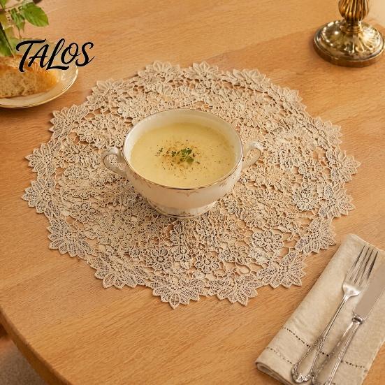 Heat Resistant Coasters for Dining Table Round Floral Lace Doily, Embroidered Coaster Place Mat, Insulating Foldable Kitchen Retro Doilies Teapot Vase