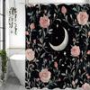 Pink Floral Moon Shower Curtain, Bathroom Decorative Shower Curtain, Waterproof Shower Curtain with Hooks