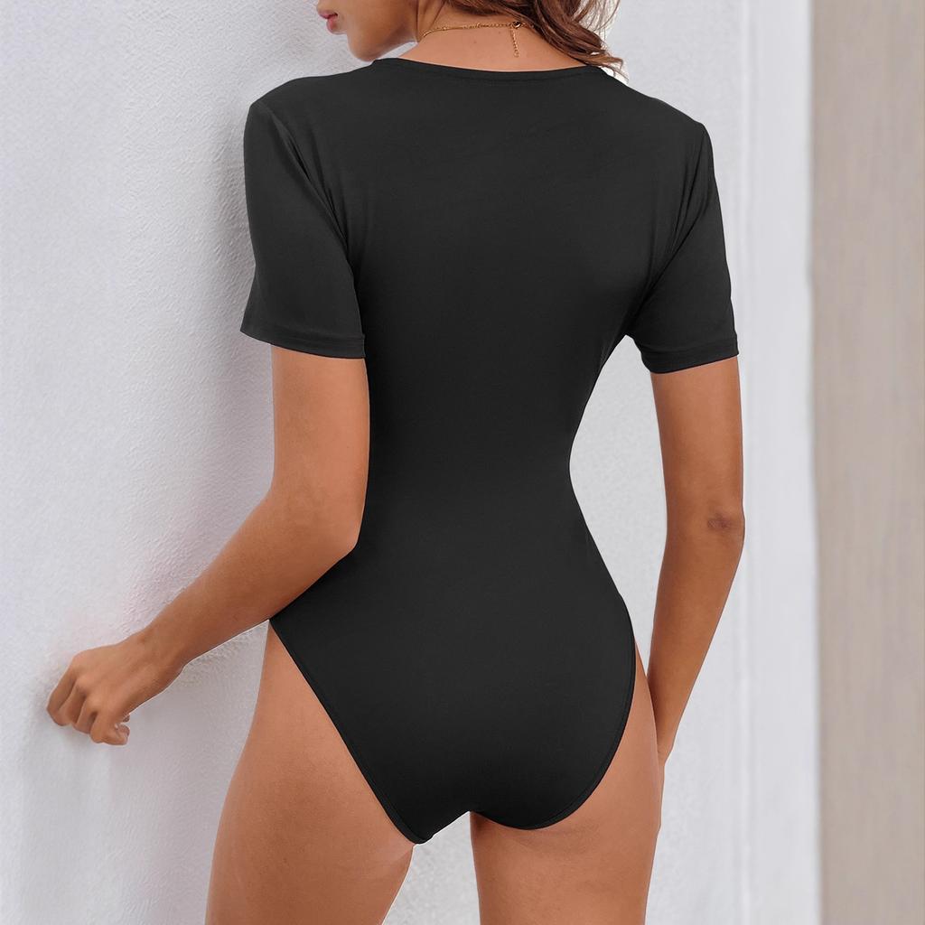 Women's Summer New Comfortable and Elegant Lace Spliced Slim  V-neck Short Sleeved Jumpsuit