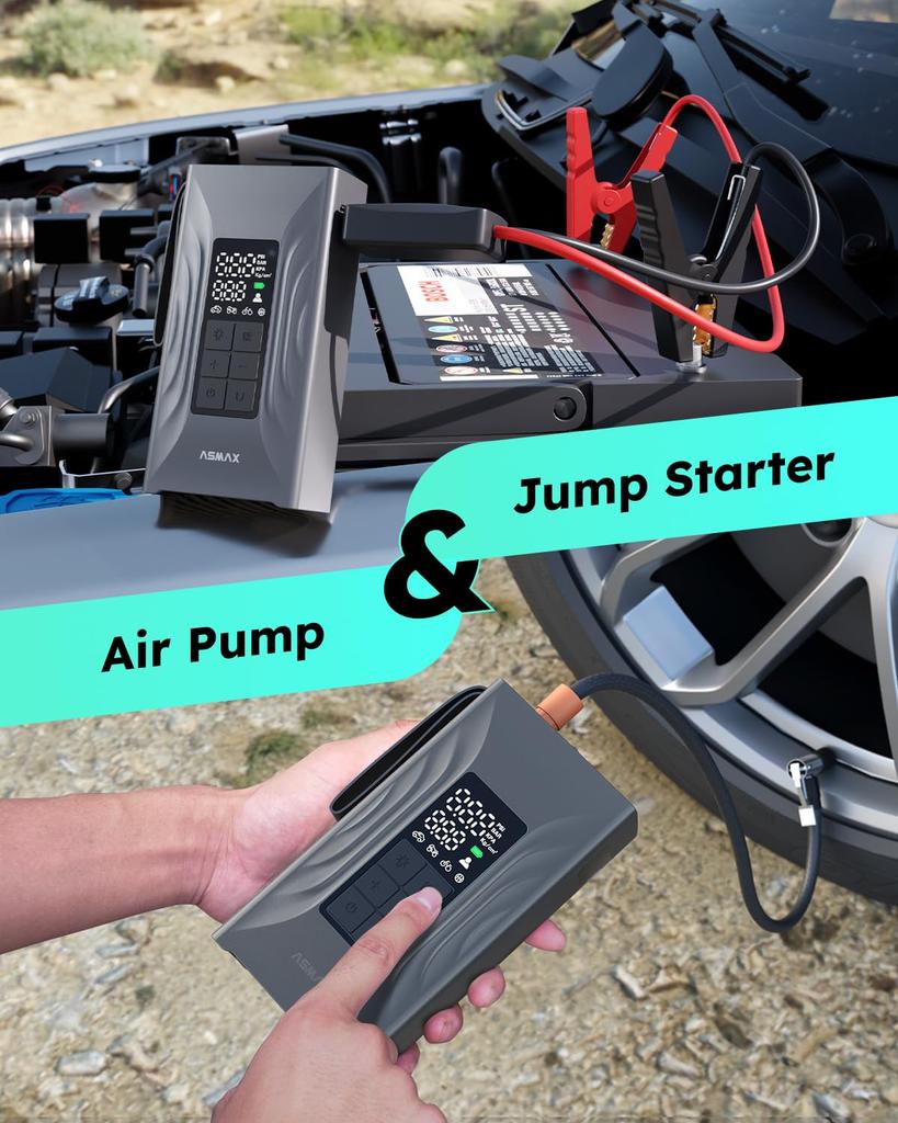 ASMAX T20 Jump Elektrická vzduchová pumpa pro 12V 4000A Špičkový startér motoru pro 150 PSI Nouzový start motoru pro 12000mAh Velký Kompatibilní až do 9L