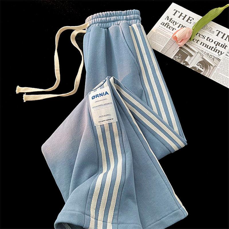 Pruhované tepláky Ženy Streetwear Hrubé široké nohavice Y2K Harajuku Joggers s vysokým pásom Kórejské Baggy nohavice