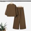 ZANZEA Women 3/4 Sleeve Blouse and Pants Casual Two Piece Suit Sets