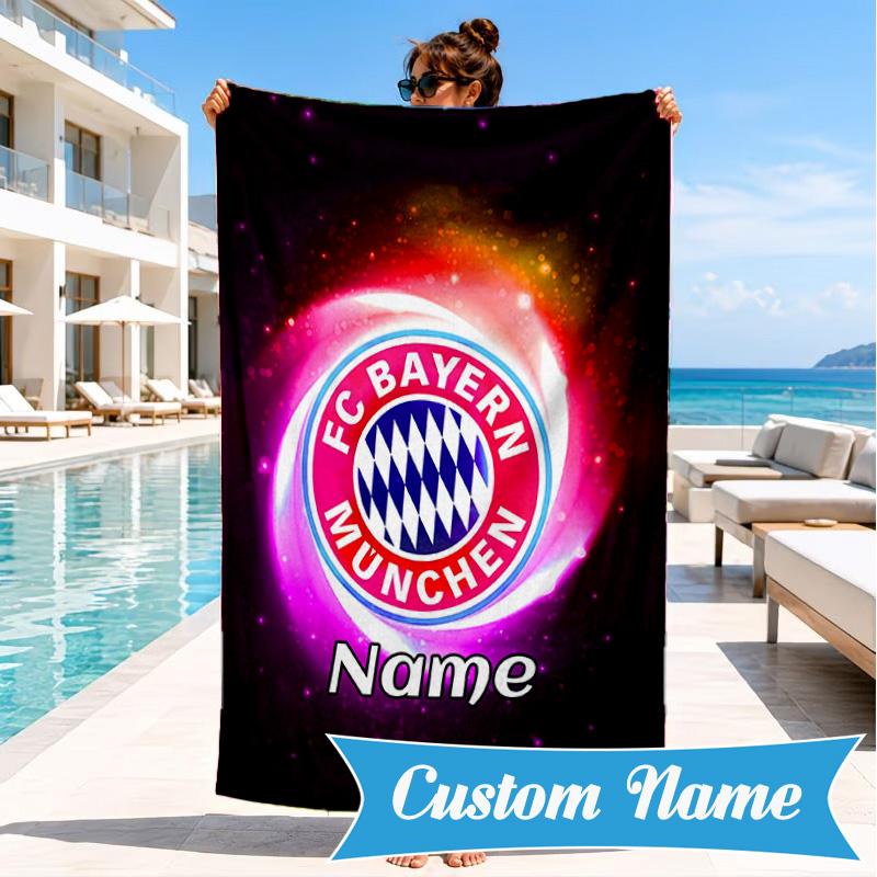 Personalisierbares Strandtuch FC Bayern München Wappen Kunst Mikrofaser Strandtuch, Leicht für Sommerreisen, Schwimmbad Fan Geburtstagsgeschenk