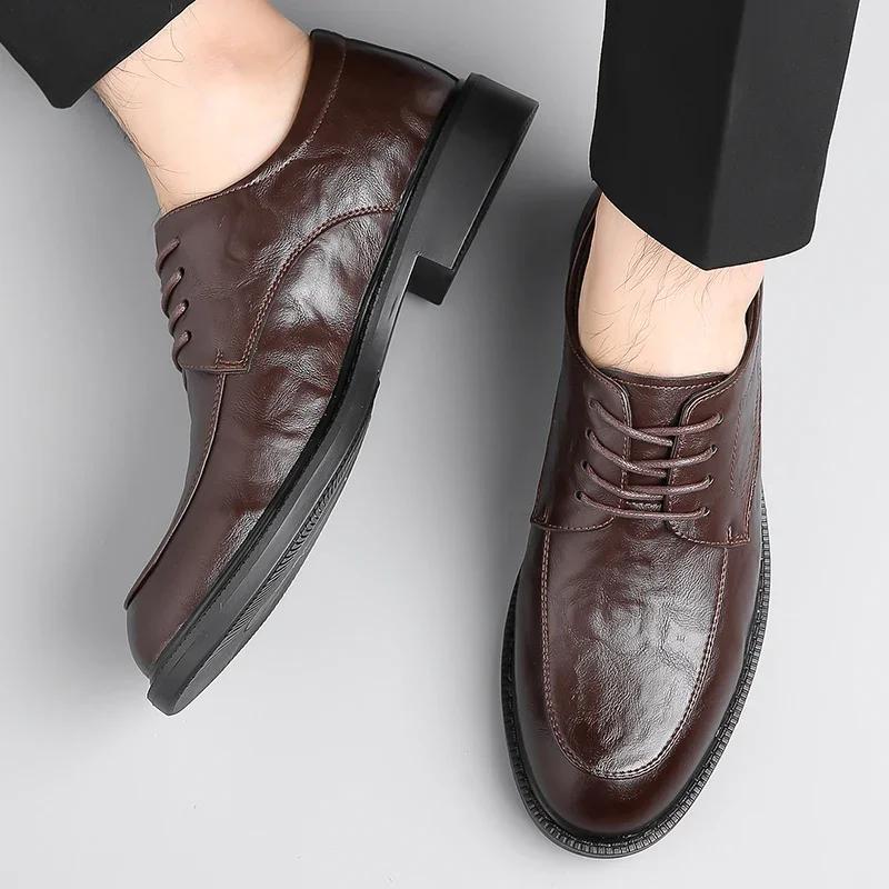 Fashion Classic Style Men's  Business Office Shoes  Genuine Leather Oxford Lace-Up Black Brown Dress Wedding Formal Shoe for Men New