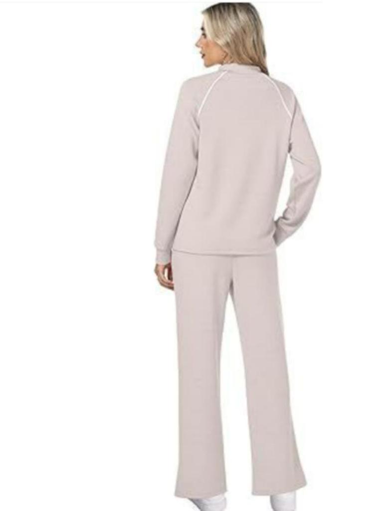 Women's Crew Neck Long Sleeve Stretch Pants and Slit Sweatshirt Set
