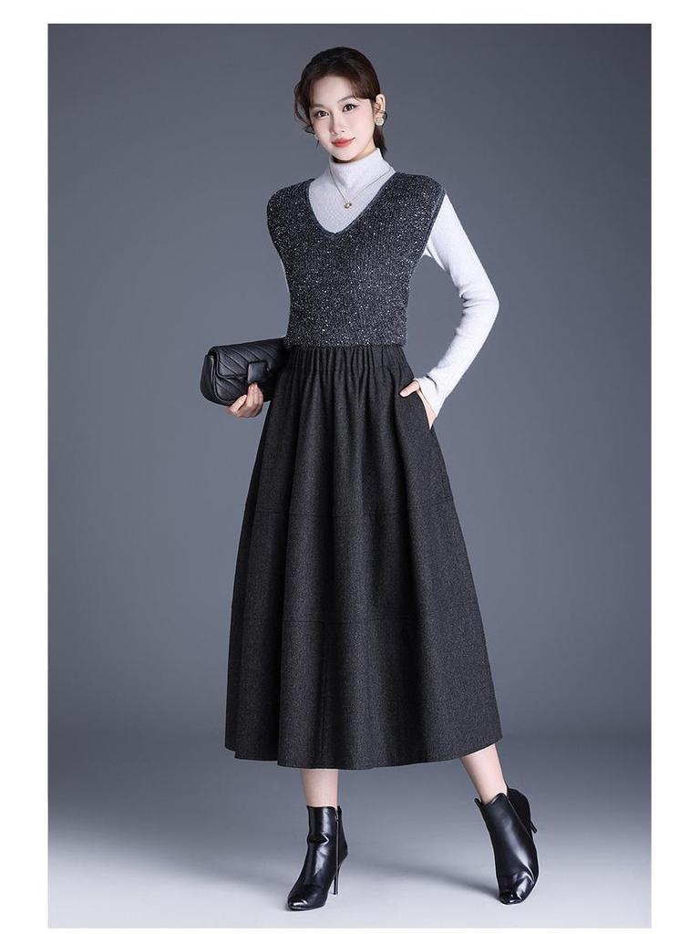 Women's Woolen A-line High Waist Midi Skirt: Thick, Fashionable Autumn/Winter Style