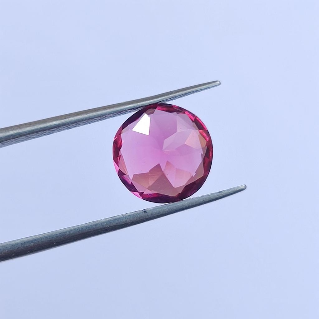 Ruby Shade Glass Stone, Round Faceted Cut 9 mm, 2.25 Carat Size stone.