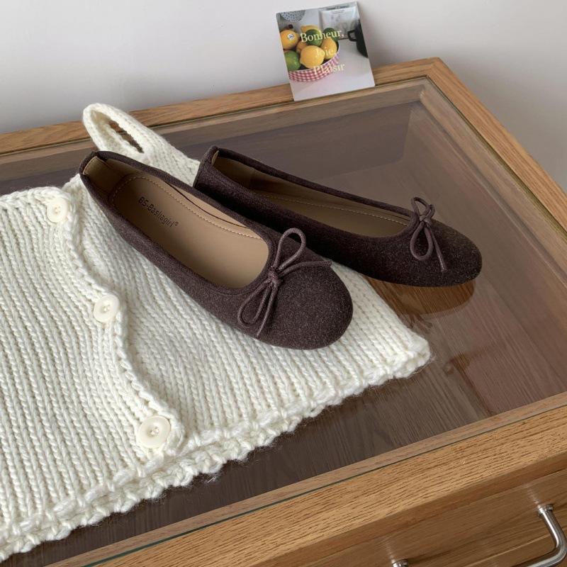 Französische Ballerinas Wildleder Ballett Einzelschuhe Damen 2025 neu Frühling und Herbst Schleife rot Abendschuhe Damen