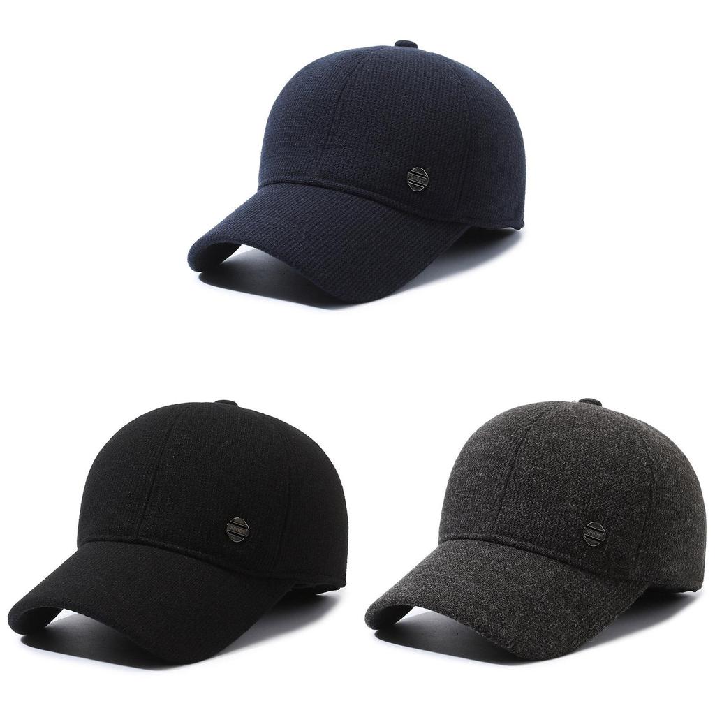 Warm Solid Color Baseball Cap With Ear Protection For Elderly Men In Winter