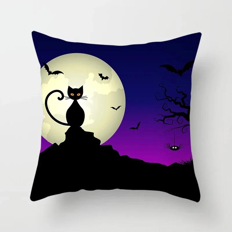Halloween Theme Pillow Cover Car Office Living Room Sofa Halloween Pumpkin Lantern Decoration Pillow Cover